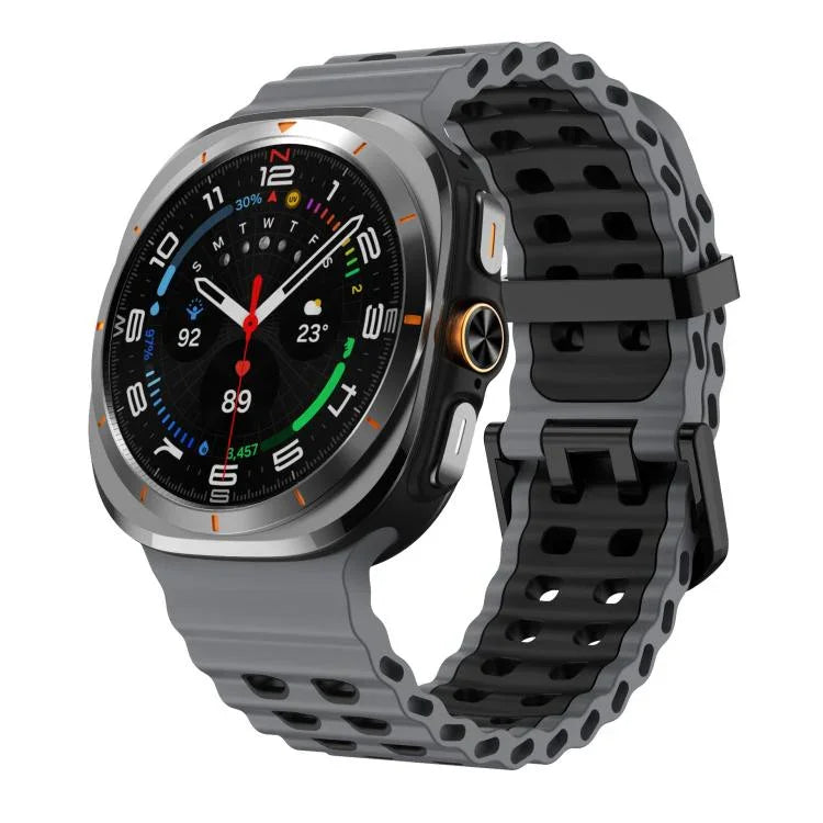 xDfind Black Buckle Ocean Two Color Dual-row Hole Silicone Watch Band, For Samsung Galaxy Watch Ultra 47mm / Ultra 2025, For Samsung Galaxy Watch8 / 8 Classic