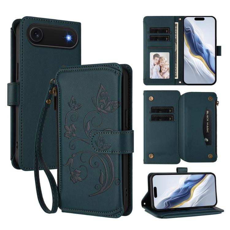 Butterfly Love Flower Multi-card Zipper Wallet Leather Phone Case, For iPhone 17e / 16e, For iPhone 17 Pro Max, For iPhone 17 Pro, For iPhone 17, For iPhone Air, For iPhone 16 Pro Max