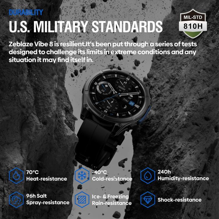 Zeblaze Vibe 8 Rugged Outdoor Smart Watch 1.43 inch Screen 5 ATM & IP69K Built-in Flashlight
