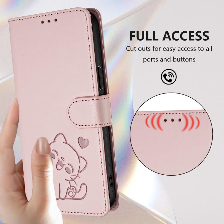 Embossed Heart Cat Leather Phone Case with Hand Strap, For iPhone 17e / 16e, For iPhone 17 Pro Max, For iPhone 17 Pro, For iPhone 17