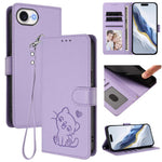 Embossed Heart Cat Leather Phone Case with Hand Strap, For iPhone 17e / 16e, For iPhone 17 Pro Max, For iPhone 17 Pro, For iPhone 17
