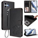 Embossed Heart Cat Leather Phone Case with Hand Strap, For iPhone Air, For iPhone 16 Pro Max, For iPhone 16 Pro, For iPhone 16 Plus