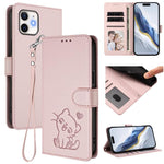 Embossed Heart Cat Leather Phone Case with Hand Strap, For iPhone 11 Pro Max, For iPhone 11, For iPhone 11 Pro, For iPhone X / XS