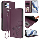 Embossed Heart Cat Leather Phone Case with Hand Strap, For iPhone 11 Pro Max, For iPhone 11, For iPhone 11 Pro, For iPhone X / XS