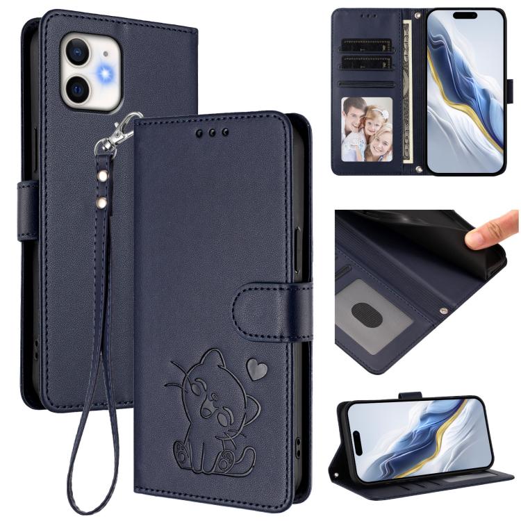Embossed Heart Cat Leather Phone Case with Hand Strap, For iPhone 11 Pro Max, For iPhone 11, For iPhone 11 Pro, For iPhone X / XS