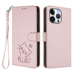 Embossed Heart Cat Leather Phone Case with Hand Strap, For iPhone 14 Pro Max, For iPhone 7 / 8 / SE 2022, For iPhone 13 Pro Max, For iPhone 13 Pro