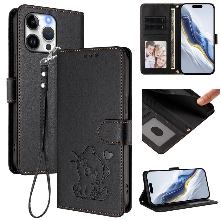 Embossed Heart Cat Leather Phone Case with Hand Strap, For iPhone 14 Pro Max, For iPhone 7 / 8 / SE 2022, For iPhone 13 Pro Max, For iPhone 13 Pro