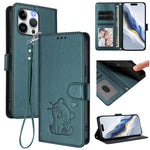 Embossed Heart Cat Leather Phone Case with Hand Strap, For iPhone 14 Pro Max, For iPhone 7 / 8 / SE 2022, For iPhone 13 Pro Max, For iPhone 13 Pro