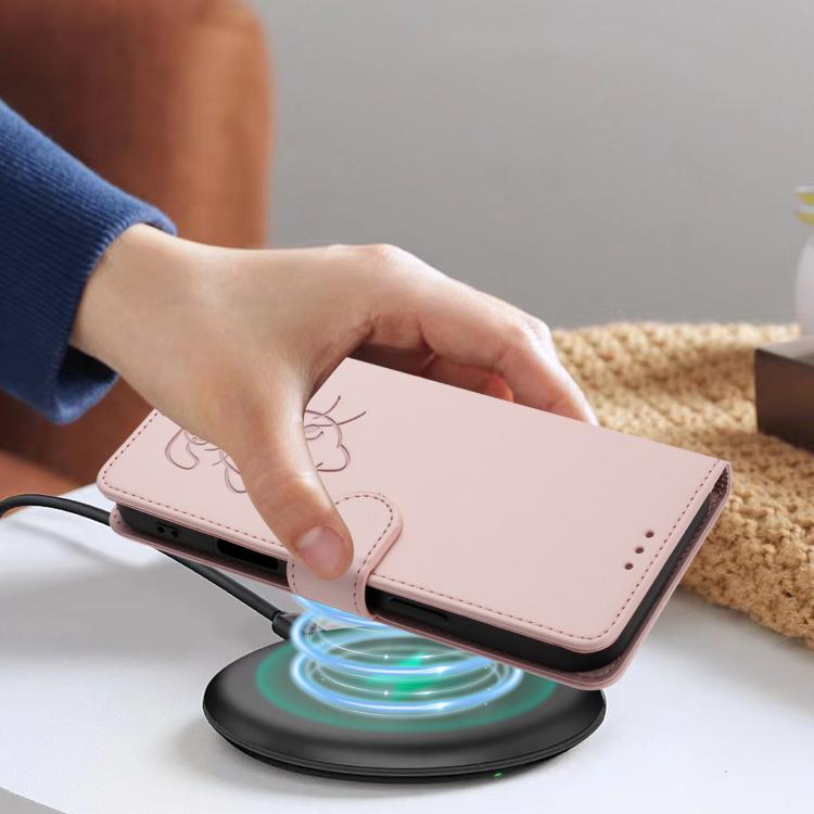 Embossed Heart Cat Leather Phone Case with Hand Strap, For iPhone 11 Pro Max, For iPhone 11, For iPhone 11 Pro, For iPhone X / XS