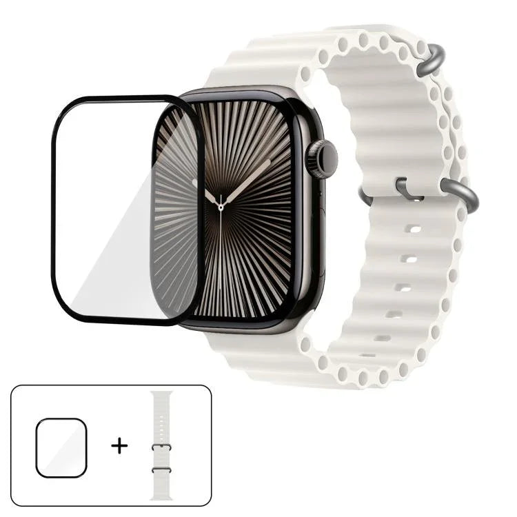 Ocean Silicone Watch Band with 3D Curved Film, For Apple Watch Series 10 46mm, For Apple Watch Series 10 42mm, For Apple Watch Series 44mm