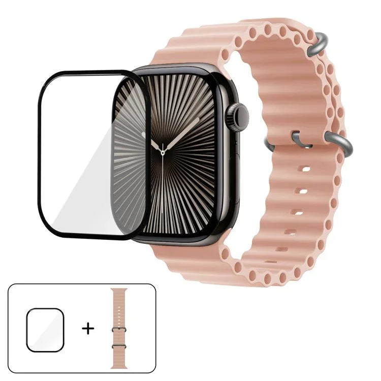 Ocean Silicone Watch Band with 3D Curved Film, For Apple Watch Series 40mm, For Apple Watch Ultra 2 / 1 49mm, For Apple Watch Series 45mm
