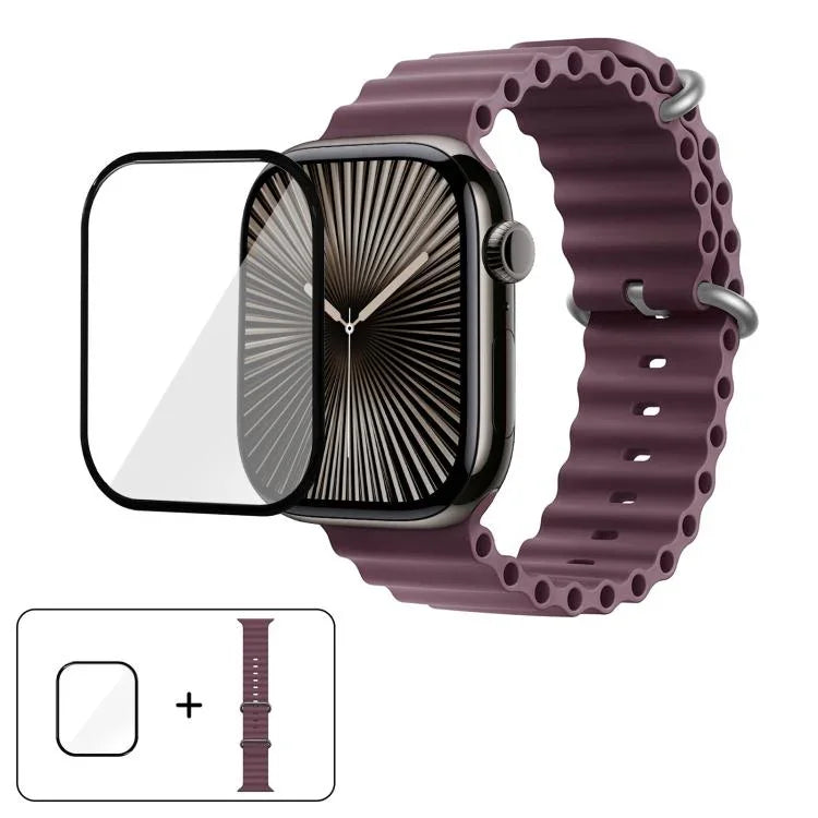 Ocean Silicone Watch Band with 3D Curved Film, For Apple Watch Series 40mm, For Apple Watch Ultra 2 / 1 49mm, For Apple Watch Series 45mm