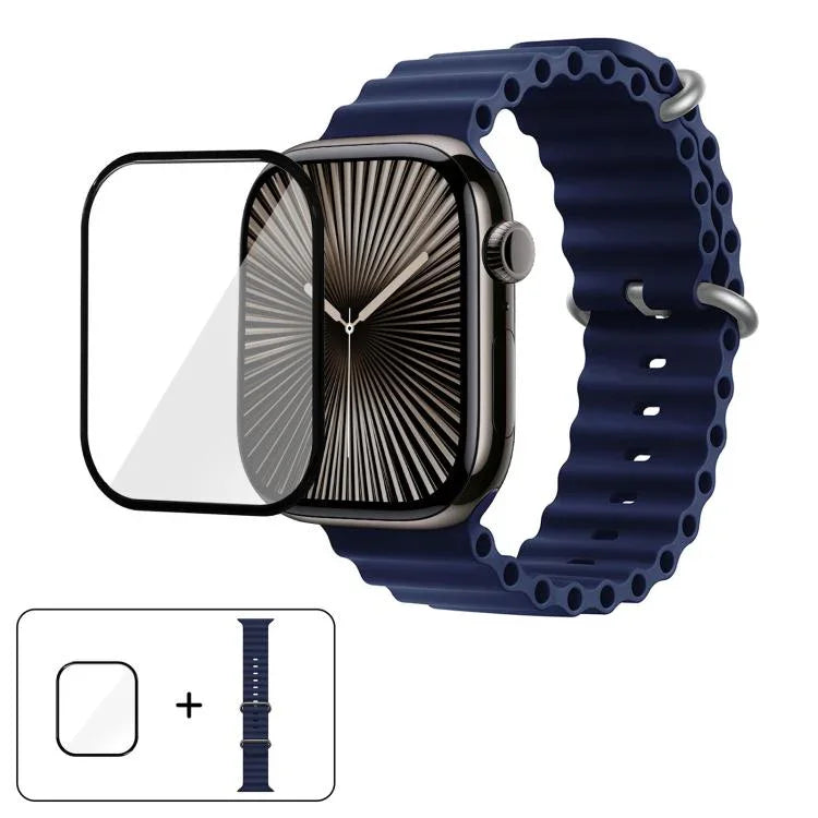Ocean Silicone Watch Band with 3D Curved Film, For Apple Watch Series 40mm, For Apple Watch Ultra 2 / 1 49mm, For Apple Watch Series 45mm