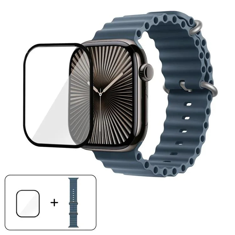 Ocean Silicone Watch Band with 3D Curved Film, For Apple Watch Series 40mm, For Apple Watch Ultra 2 / 1 49mm, For Apple Watch Series 45mm