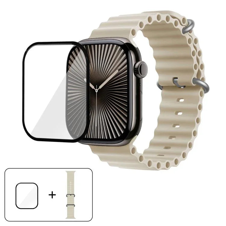 Ocean Silicone Watch Band with 3D Curved Film, For Apple Watch Series 41mm, For Apple Watch Series 38mm, For Apple Watch Series 42mm