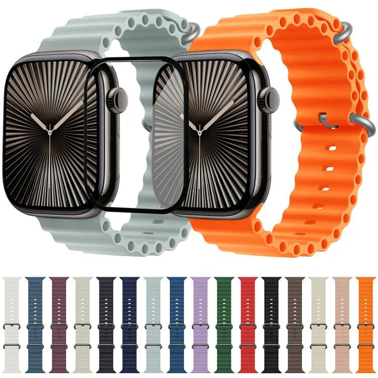 Ocean Silicone Watch Band with 3D Curved Film, For Apple Watch Series 10 46mm, For Apple Watch Series 10 42mm, For Apple Watch Series 44mm