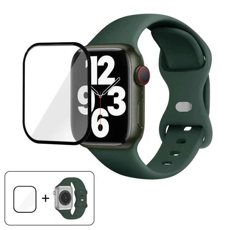 Butterfly Buckle Silicone Watch Band with 3D Curved Film, For Apple Watch Series 10 46mm, For Apple Watch Series 10 42mm, For Apple Watch Series 44mm