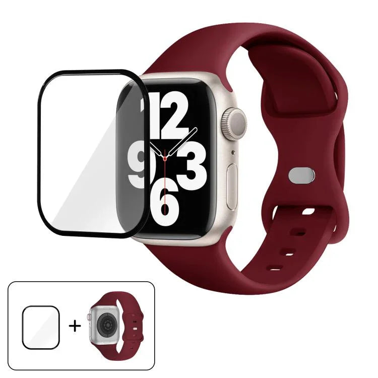 Butterfly Buckle Silicone Watch Band with 3D Curved Film, For Apple Watch Series 10 46mm, For Apple Watch Series 10 42mm, For Apple Watch Series 44mm
