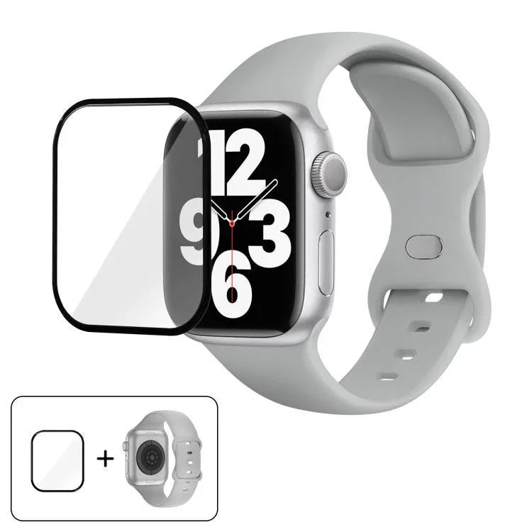 Butterfly Buckle Silicone Watch Band with 3D Curved Film, For Apple Watch Series 41mm, For Apple Watch Series 38mm, For Apple Watch Series 42mm