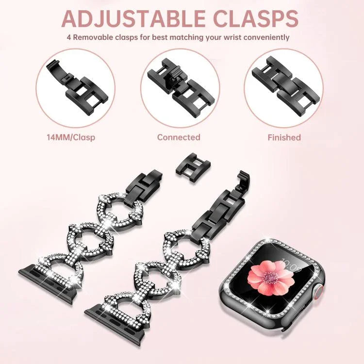 xDfind O-shaped Diamond Metal Watch Band with Tempered Film Integrated PC Cover, For Apple Watch Series 10 46mm, For Apple Watch Series 10 42mm, For Apple Watch Series 44mm, For Apple Watch Series 40mm, For Apple Watch Ultra 2 / 1 49mm                 ...