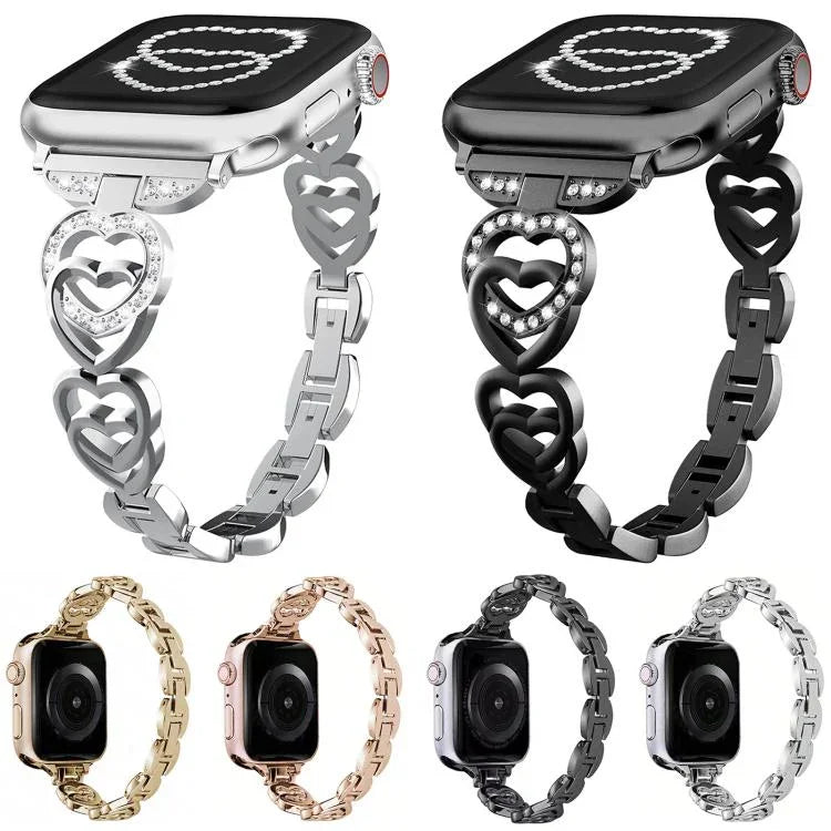 xDfind Double Heart Diamond Metal Watch Band, For Apple Watch 42 / 44 / 45 / 46 / 49mm, For Apple Watch 38 / 40 / 41 / S10 42mm