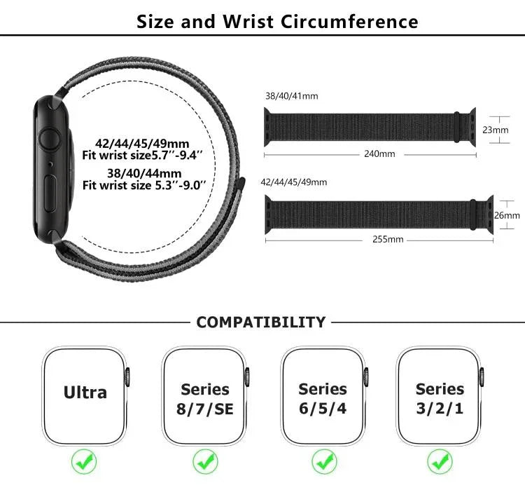Basic Nylon Loop Watch Band with 3D Curved Film, For Apple Watch Series 41mm, For Apple Watch Series 38mm, For Apple Watch Series 42mm