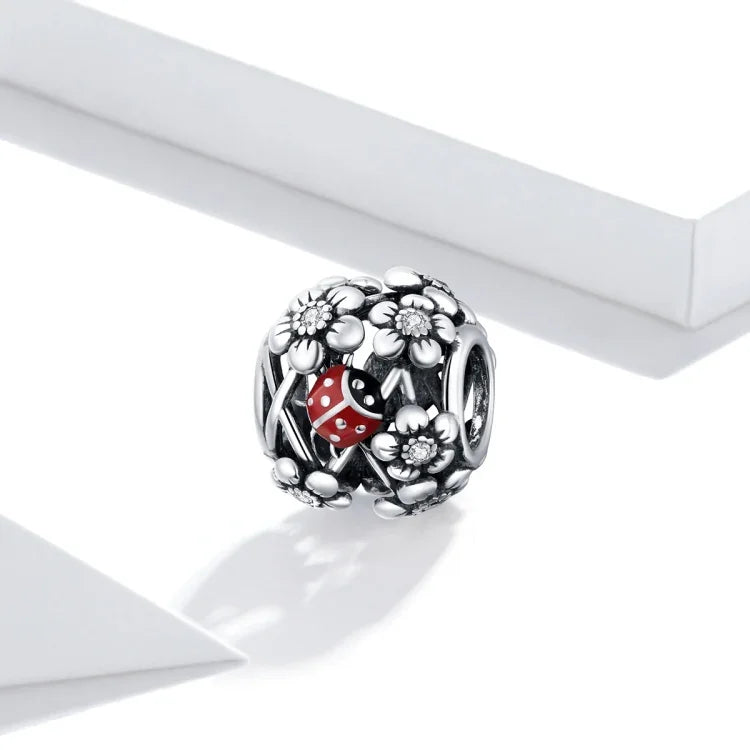 S925 Sterling Silver Garden Elves Ladybug Beads DIY Bracelet Necklace Accessories, Elves Ladybug