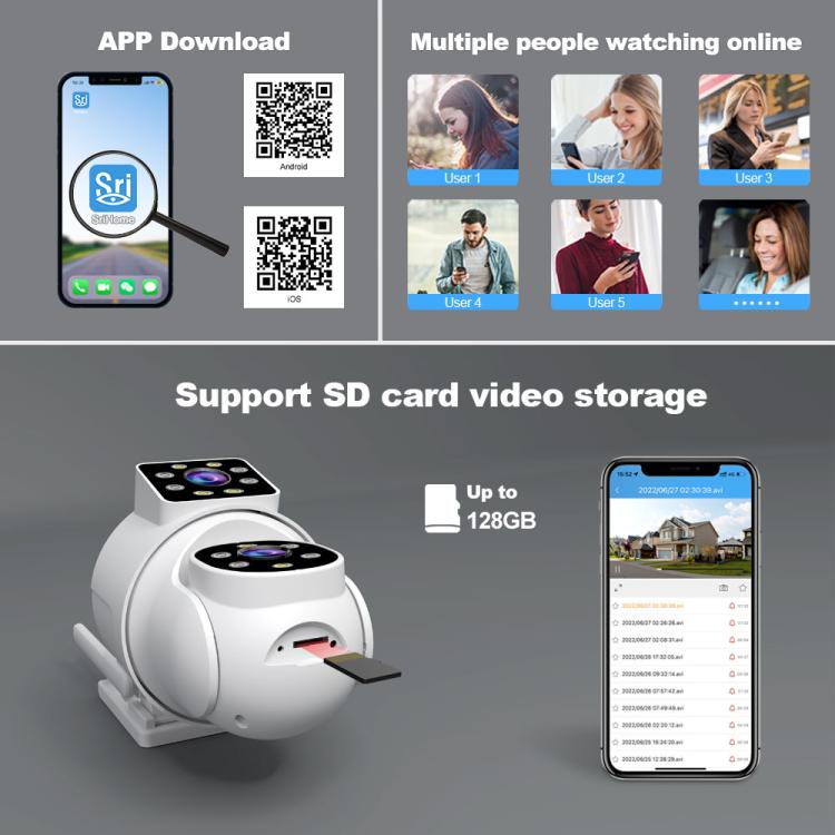 كاميرا مراقبة بانورامية عالية الدقة بعدستين بدقة 4 ميجابكسل، Srihome SH063
