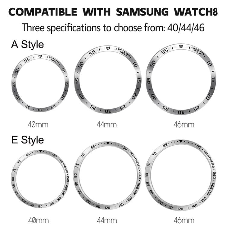 Smart Watch Protective Frame Metal Bezel Ring, Style: E Style, For Galaxy Watch9 / 8 44mm, For Galaxy Watch9 / 8 40mm, For Samsung Galaxy Watch8 Classic 46mm
