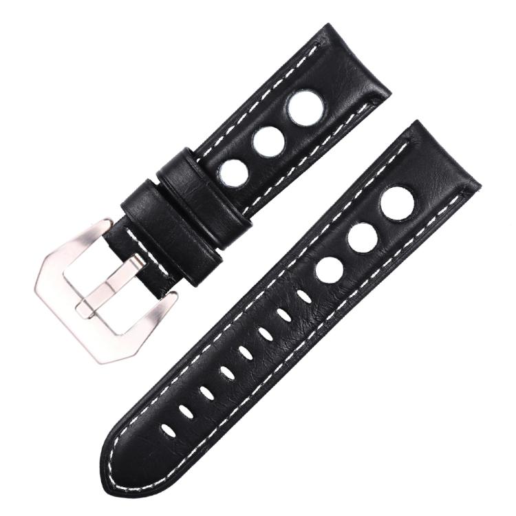 xDfind Silver Buckle Three-hole Breathable Genuine Leather Watch Band, 20mm, 22mm, 24mm
