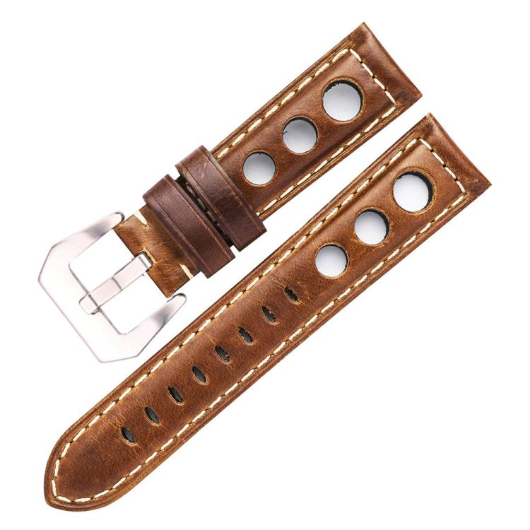 xDfind Silver Buckle Three-hole Breathable Genuine Leather Watch Band, 20mm, 22mm, 24mm