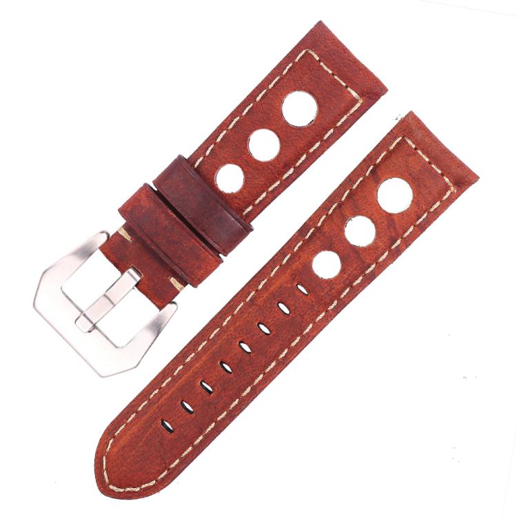 xDfind Silver Buckle Three-hole Breathable Genuine Leather Watch Band, 20mm, 22mm, 24mm