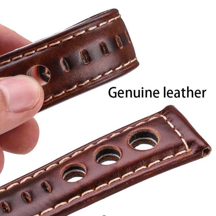 xDfind Silver Buckle Three-hole Breathable Genuine Leather Watch Band, 20mm, 22mm, 24mm