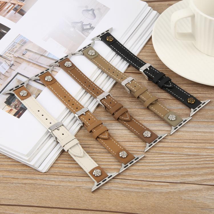 Rivet Camellia Skin Feel Microfiber Leather Watch Band, For Apple Watch 46mm / 49mm / 45mm / 44mm, For Apple Watch 42mm / 41mm / 40mm / 38mm