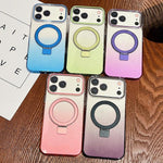 Transparent Gradient Metal Ring Holder MagSafe Phone Case, For iPhone 17 Pro Max, For iPhone 17 Pro, For iPhone 17, For iPhone Air, For iPhone 16 Pro Max, For iPhone 16 Pro, For iPhone 16 Plus, For iPhone 16