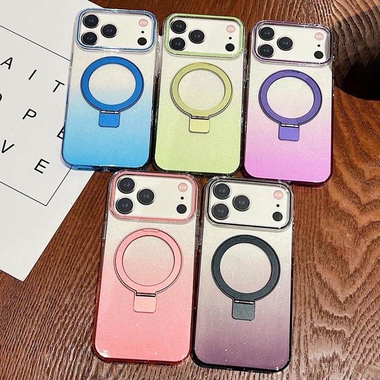 Transparent Gradient Metal Ring Holder MagSafe Phone Case, For iPhone 17 Pro Max, For iPhone 17 Pro, For iPhone 17, For iPhone Air, For iPhone 16 Pro Max, For iPhone 16 Pro, For iPhone 16 Plus, For iPhone 16