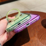 Transparent Gradient Metal Ring Holder MagSafe Phone Case, For iPhone 17 Pro Max, For iPhone 17 Pro, For iPhone 17, For iPhone Air, For iPhone 16 Pro Max, For iPhone 16 Pro, For iPhone 16 Plus, For iPhone 16