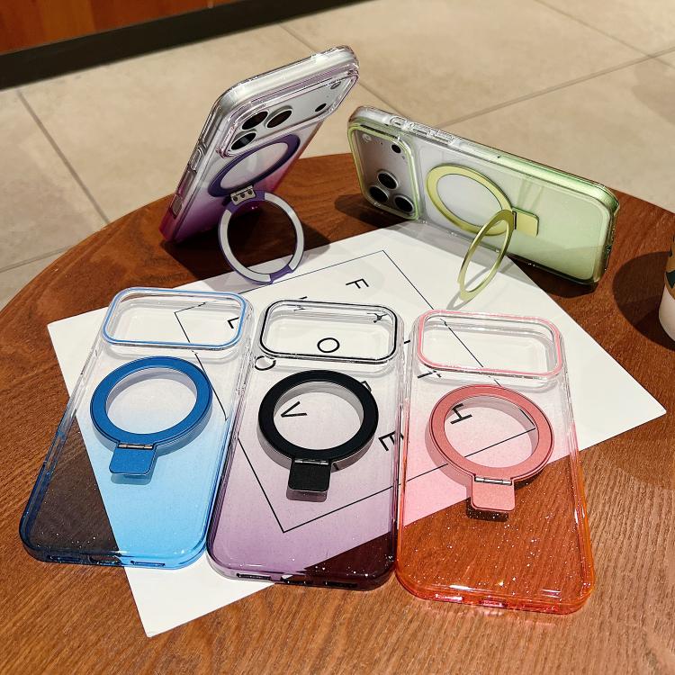 Transparent Gradient Metal Ring Holder MagSafe Phone Case, For iPhone 17 Pro Max, For iPhone 17 Pro, For iPhone 17, For iPhone Air, For iPhone 16 Pro Max, For iPhone 16 Pro, For iPhone 16 Plus, For iPhone 16
