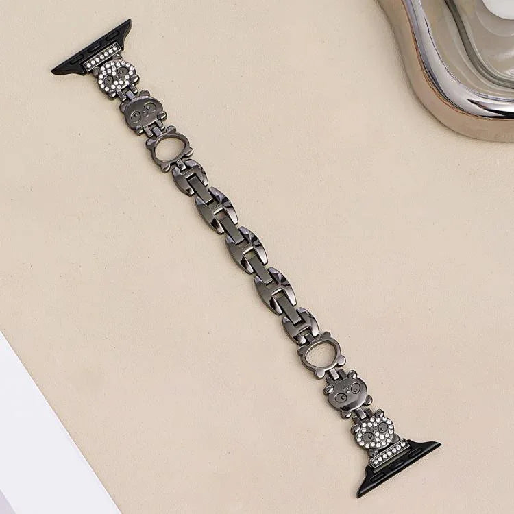 xDfind Red Panda Shaped Diamond Metal Watch Band, For Apple Watch 42 / 44 / 45 / 46 / 49mm, For Apple Watch 38 / 40 / 41 / S11 42mm