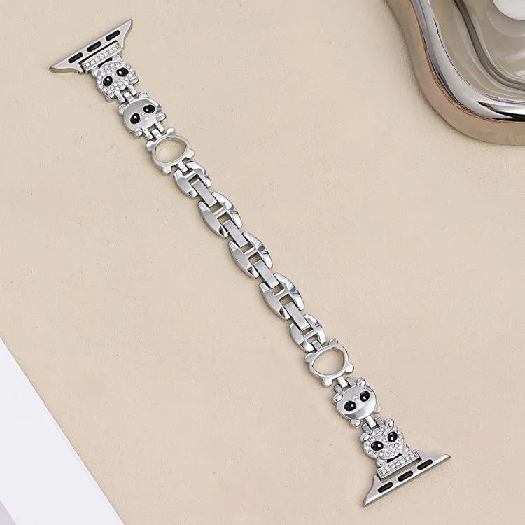 xDfind Red Panda Shaped Diamond Metal Watch Band, For Apple Watch 42 / 44 / 45 / 46 / 49mm, For Apple Watch 38 / 40 / 41 / S11 42mm