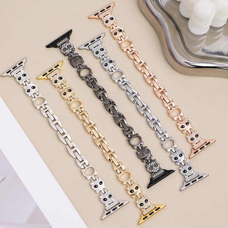 xDfind Red Panda Shaped Diamond Metal Watch Band, For Apple Watch 42 / 44 / 45 / 46 / 49mm, For Apple Watch 38 / 40 / 41 / S11 42mm