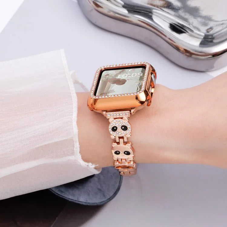 xDfind Red Panda Shaped Diamond Metal Watch Band, For Apple Watch 42 / 44 / 45 / 46 / 49mm, For Apple Watch 38 / 40 / 41 / S11 42mm