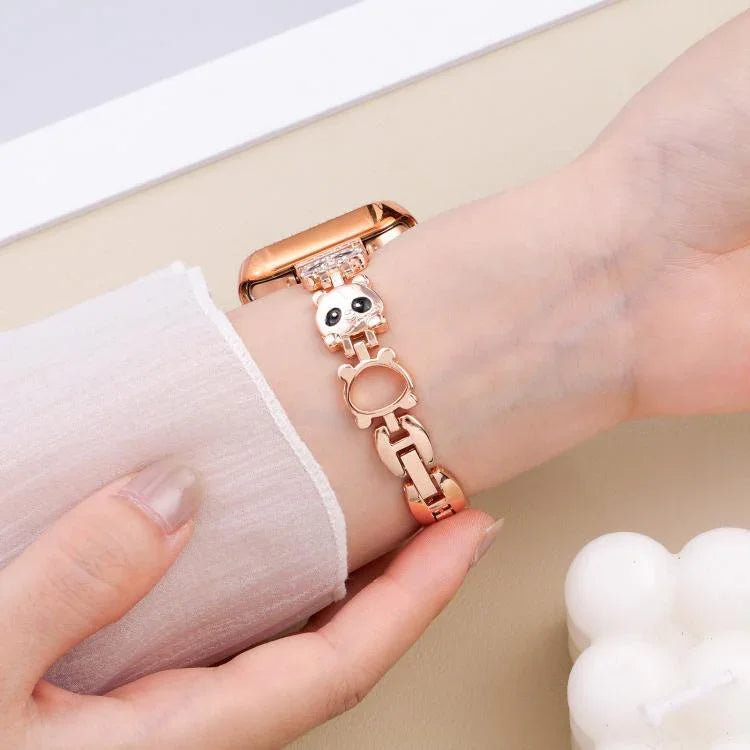 xDfind Red Panda Shaped Diamond Metal Watch Band, For Apple Watch 42 / 44 / 45 / 46 / 49mm, For Apple Watch 38 / 40 / 41 / S11 42mm