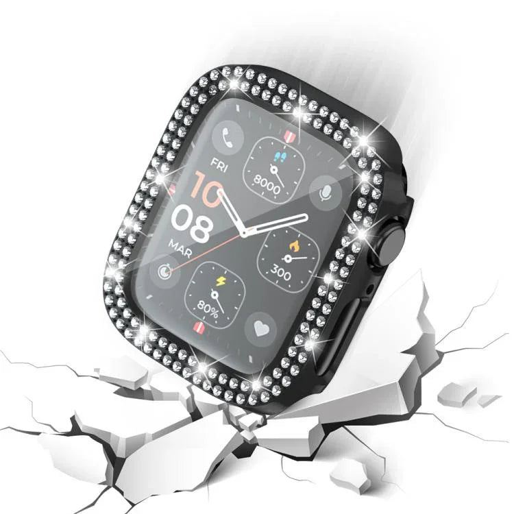 xDfind Double Row Diamond Tempered Glass Film Integrated PC Watch Cover, For Apple Watch Series 9 / 8 / 7 41mm, For Apple Watch Series 3 / 2 / 1 38mm, For Apple Watch Series 3 / 2 / 1 42mm