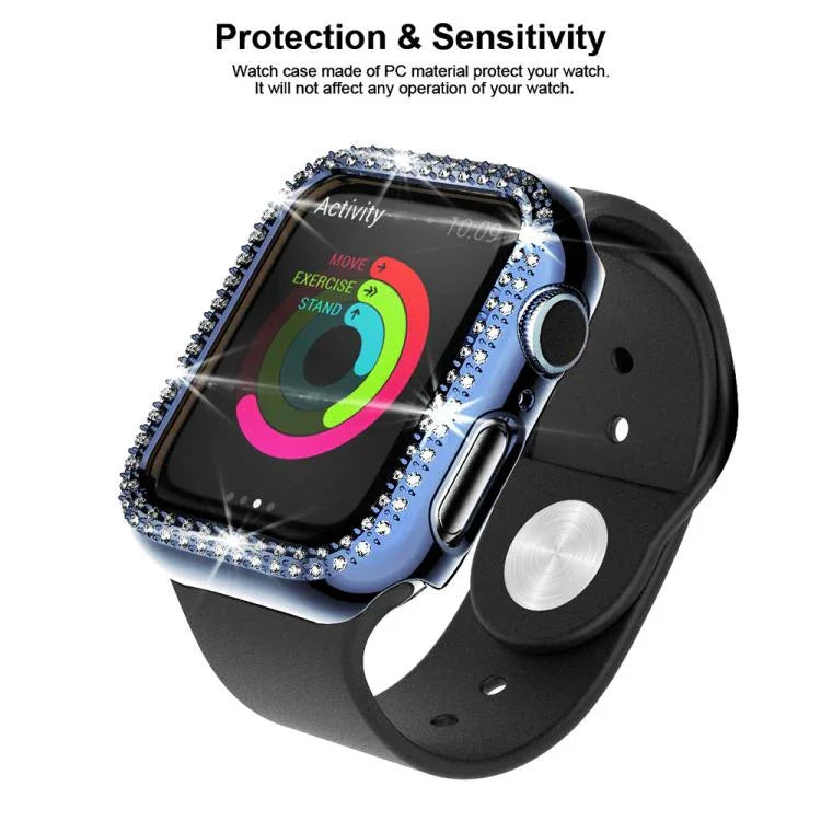 xDfind Double Row Diamond Tempered Glass Film Integrated PC Watch Cover, For Apple Watch Series 6 / 5 / 4 / SE 44mm, For Apple Watch Series 6 / 5 / 4 / SE 40mm, For Apple Watch Series 11 46mm / 10 46mm, For Apple Watch Series 11 42mm / 10 42mm         ...