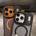Skin Feel Frosted Metal Lens Holder MagSafe Magnetic Phone Case, For iPhone 16 Plus, For iPhone 16, For iPhone 15 Pro Max, For iPhone 15 Pro, For iPhone 15, For iPhone 14