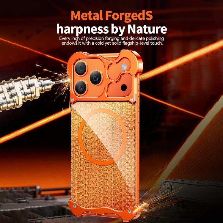 Aluminum Alloy Borderless MagSafe Gilded Armor Pattern Phone Case, For iPhone 17 Pro Max, For iPhone 17 Pro