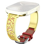xDfind Retro Floral Carving Stainless Steel Hybrid Genuine Leather Watch Band, For Apple Watch 38 / 40 / 41 / S11 42mm