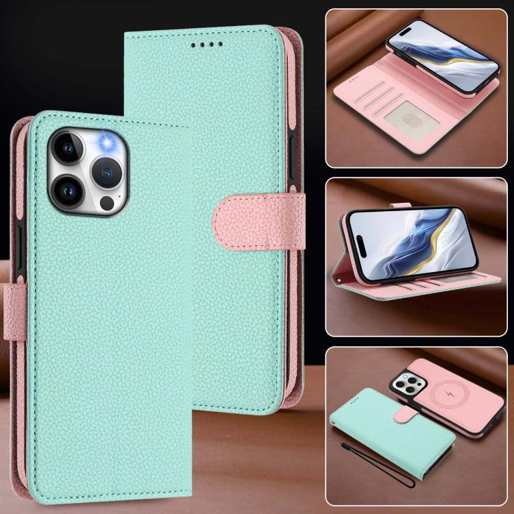 Detachable Litchi Texture Magnetic Side-Patch Vegan Leather Phone Case, For iPhone 15 Pro Max, For iPhone 15 Pro, For iPhone 15 Plus, For iPhone 15, For iPhone 14 Plus, For iPhone 14, For iPhone 14 Pro, For iPhone 14 Pro Max