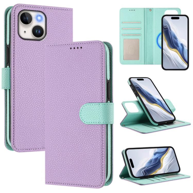 Detachable Litchi Texture Magnetic Side-Patch Vegan Leather Phone Case, For iPhone 15 Pro Max, For iPhone 15 Pro, For iPhone 15 Plus, For iPhone 15, For iPhone 14 Plus, For iPhone 14, For iPhone 14 Pro, For iPhone 14 Pro Max